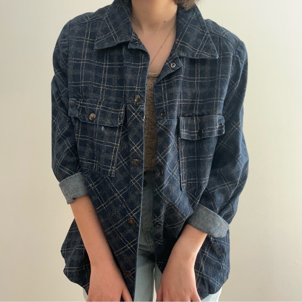 VINTAGE DENIM SHACKET WITH GOLD STRIPES